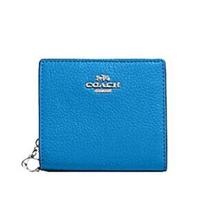 Coach Compact Small Snap Wallet Racer Blue Leather C2862 Silver $178 New